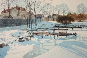 Reproducerad akvarell/giclée - Vårvinterdag på Kattrumpan